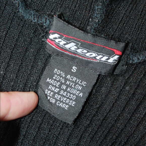 VTG y2k Black Ribbed Knit Double-Breasted Long Sleeve Hoodie Cardigan - Small - Picture 6 of 10